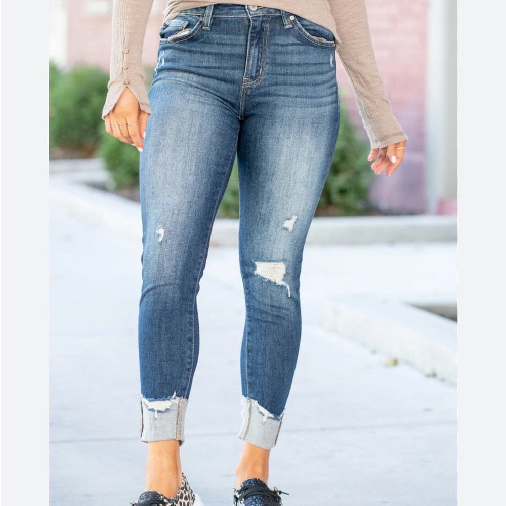 KanCan Blue Skinny Jeans with Distressed Details